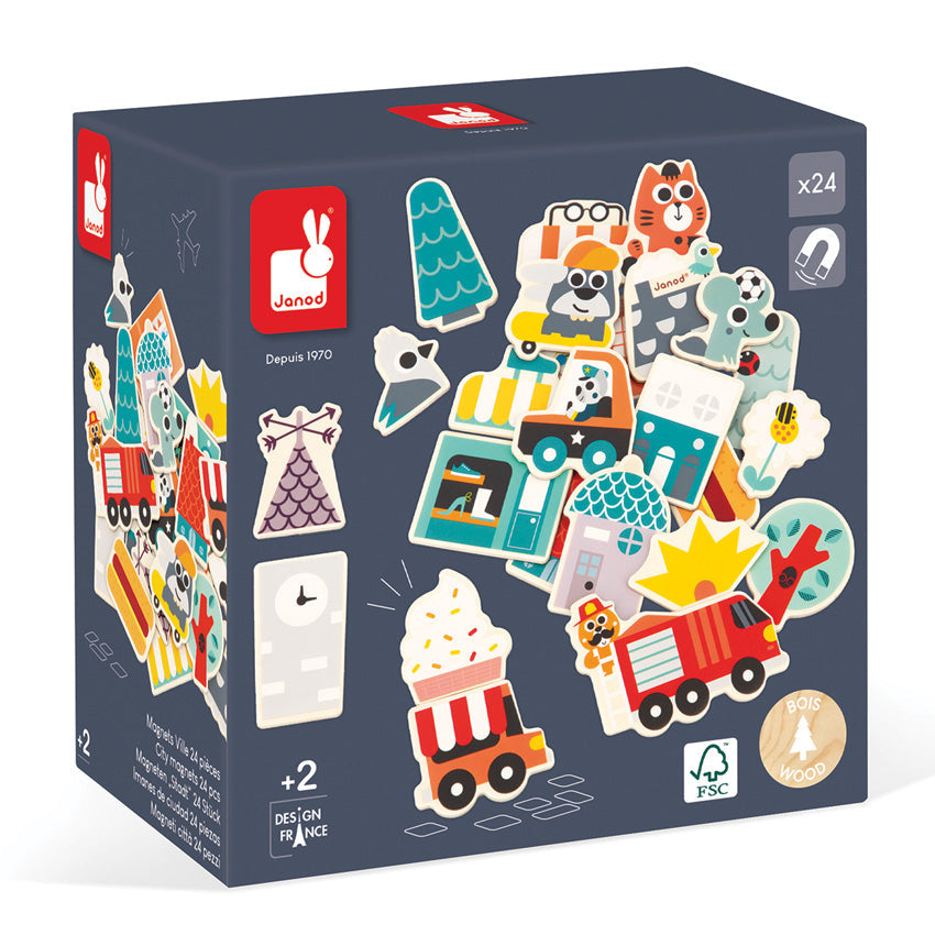 Janod Wooden Magnets - 24 Pcs Janod Magnet Toys City at Little Earth Nest Eco Shop Geelong Online Store Australia