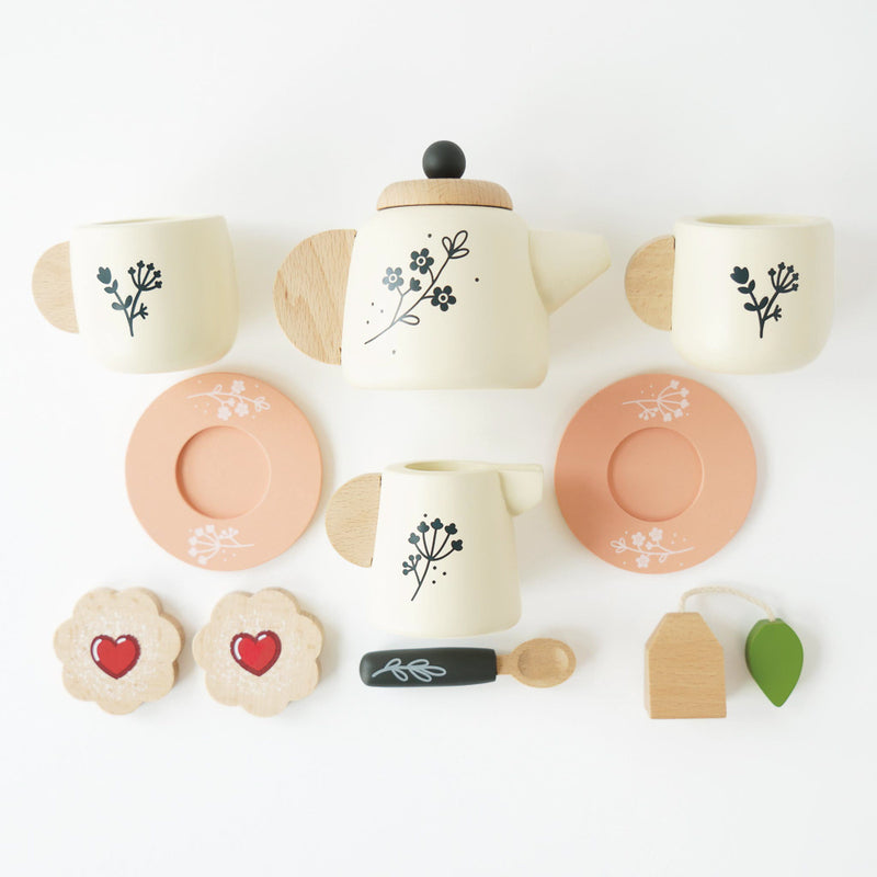 Wooden Play Tea Set and Tray by Le Toy Van Le Toy Van Toy Kitchens & Play Food at Little Earth Nest Eco Shop Wooden Play Tea Set and Tray by Le Toy Van - Sustainable 12-Piece Pretend Play Toy Geelong Online Store Australia