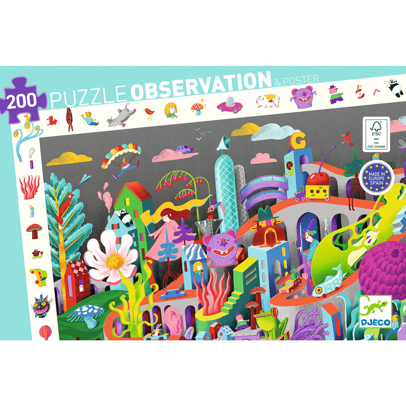 Djeco Puzzle Observation & Poster 200 Piece Crazy Town Djeco Puzzles at Little Earth Nest Eco Shop Djeco Puzzle Observation & Poster 200 Piece Crazy Town Geelong Online Store Australia