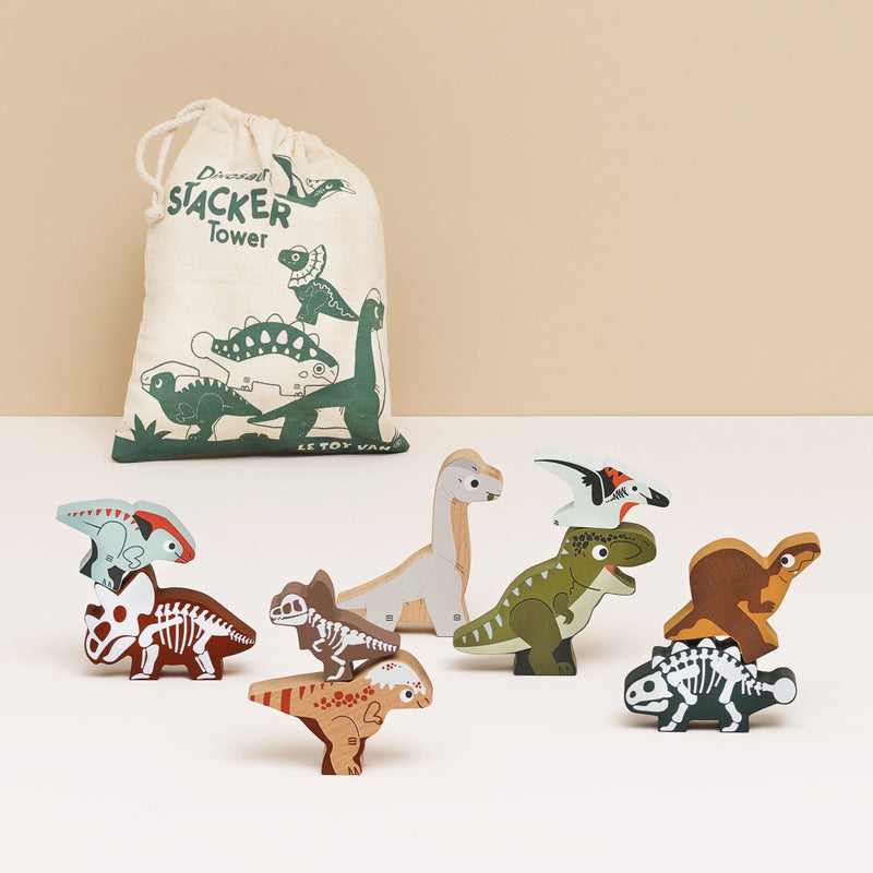 Dinosaur Stacking Toys with Bag by Le Toy Van Le Toy Van at Little Earth Nest Eco Shop Dinosaur Stacking Toys with Bag by Le Toy Van Geelong Online Store Australia