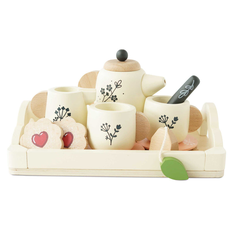 Wooden Play Tea Set and Tray by Le Toy Van Le Toy Van Toy Kitchens & Play Food at Little Earth Nest Eco Shop Wooden Play Tea Set and Tray by Le Toy Van - Sustainable 12-Piece Pretend Play Toy Geelong Online Store Australia