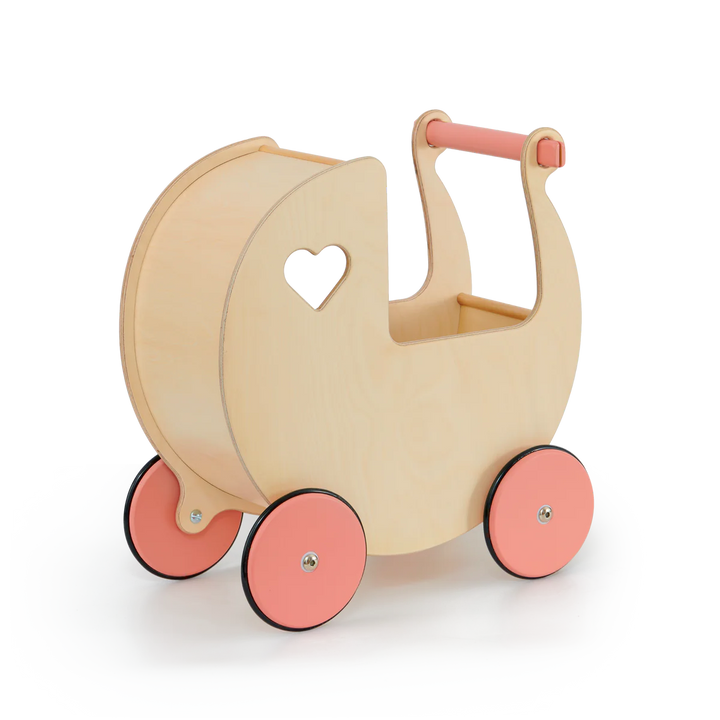 Moover Dolls Pram Classic Moover Toys Pretend Play Natural with Pink Wheels at Little Earth Nest Eco Shop Moover Dolls Pram - Moover Pram Australia Geelong Online Store Australia