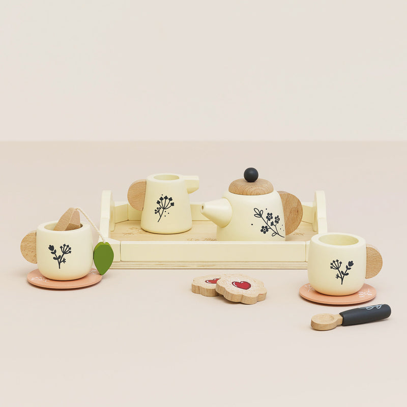 Wooden Play Tea Set and Tray by Le Toy Van Le Toy Van Toy Kitchens & Play Food at Little Earth Nest Eco Shop Wooden Play Tea Set and Tray by Le Toy Van - Sustainable 12-Piece Pretend Play Toy Geelong Online Store Australia