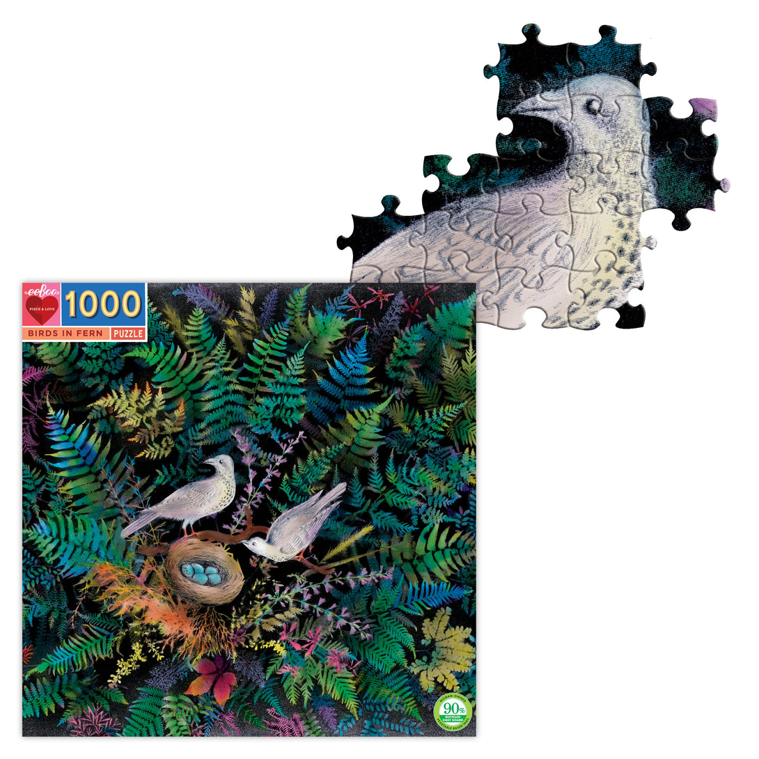 Birds in Fern 1000 Piece Puzzle by Eeboo Eeboo Puzzles at Little Earth Nest Eco Shop Geelong Online Store Australia