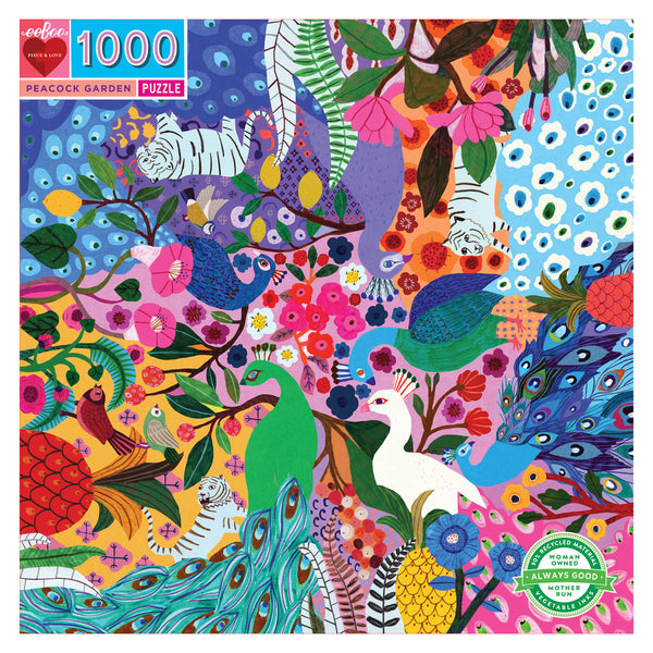 Peacock Garden 1000 Piece Puzzle by Eeboo Eeboo Puzzles at Little Earth Nest Eco Shop Geelong Online Store Australia