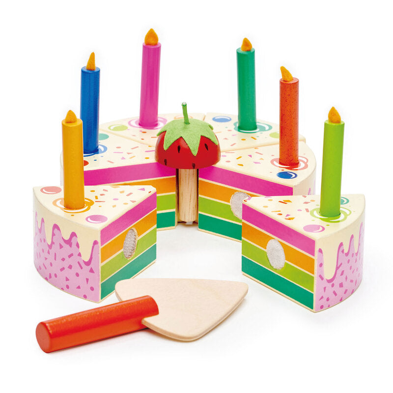 Rainbow Wooden Toy Birthday Cake Tenderleaf Toys Pretend Play at Little Earth Nest Eco Shop Geelong Online Store Australia