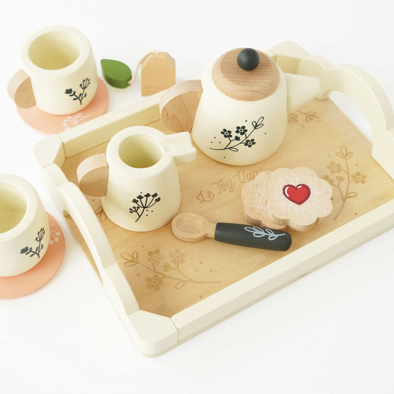 Wooden Play Tea Set and Tray by Le Toy Van Le Toy Van Toy Kitchens & Play Food at Little Earth Nest Eco Shop Wooden Play Tea Set and Tray by Le Toy Van - Sustainable 12-Piece Pretend Play Toy Geelong Online Store Australia