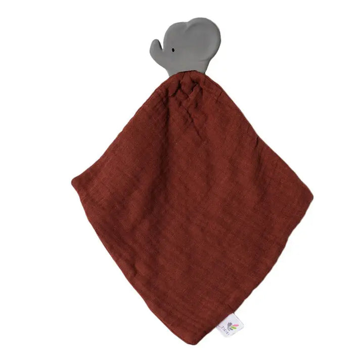 Organic Cotton Baby Comforter Toy by Tikiri Tikiri Baby Activity Toys Maroon Elephant at Little Earth Nest Eco Shop Geelong Online Store Australia