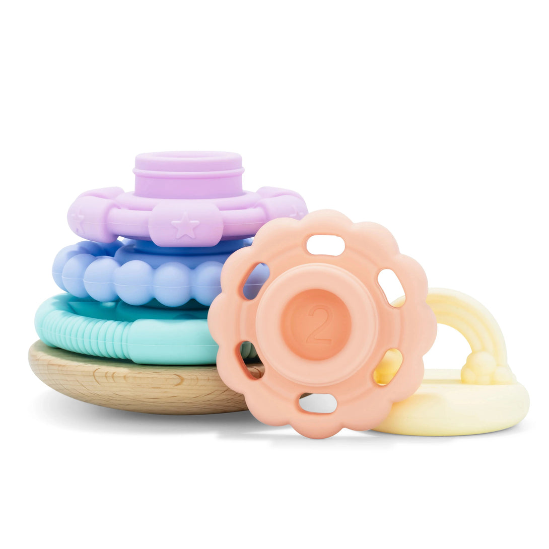 Jellystone Designs Silicone Rainbow Wobble Stacker Jellystone Designs Dummies and Teethers Pastel at Little Earth Nest Eco Shop Jellystone Designs Silicone Wobble Stacker Geelong Online Store Australia