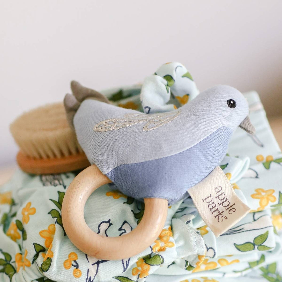 Birdie Organic Cotton Pram Toy Apple Park Organic Toys at Little Earth Nest Eco Shop Geelong Online Store Australia