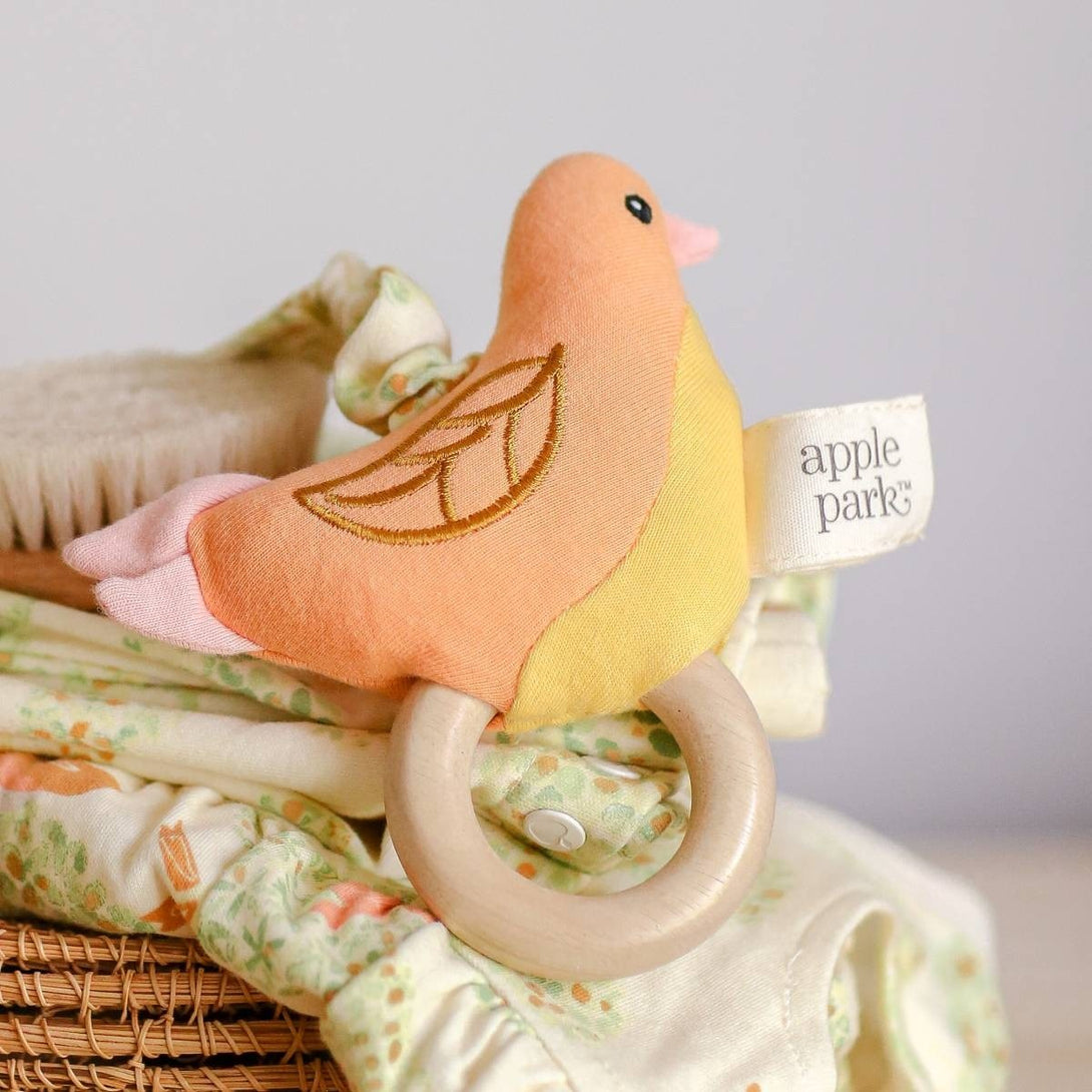 Birdie Organic Cotton Pram Toy Apple Park Organic Toys at Little Earth Nest Eco Shop Geelong Online Store Australia