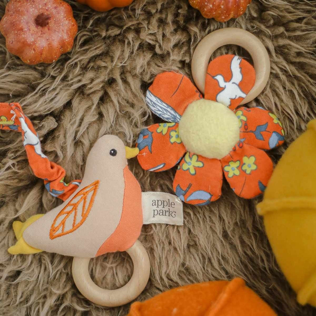 Birdie Organic Cotton Pram Toy Apple Park Organic Toys at Little Earth Nest Eco Shop Geelong Online Store Australia