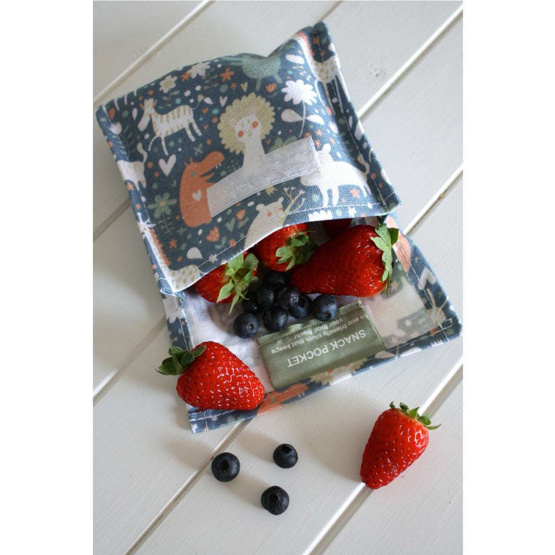 Reusable Snack Pocket Bag - FourMyEarth Four My Earth Lunch Boxes and Bags Animals at Little Earth Nest Eco Shop 4 My Earth Snack Pocket | Reusable Snack Pockets | Little Earth Nest Geelong Online Store Australia