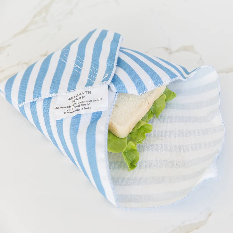 Reusable Sandwich Wrap - FourMyEarth Four My Earth Lunch Boxes and Bags Denim Stripe at Little Earth Nest Eco Shop 4 My Earth Large Sandwich Wraps | Reusable Sandwich Wraps | Little Earth Nest Geelong Online Store Australia