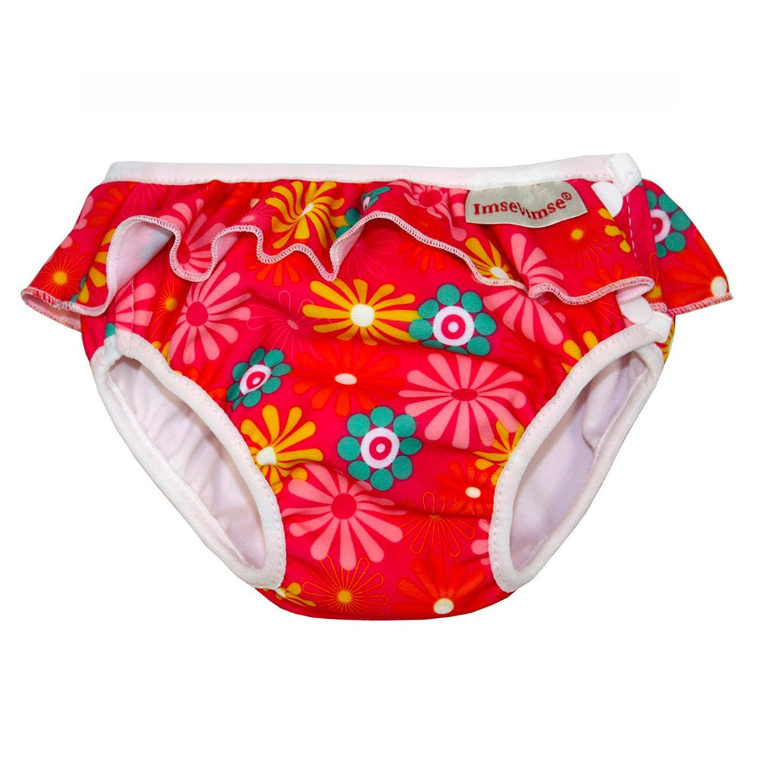 Imse Vimse Reusable Swim Nappies Imse Vimse Nappies Pink Daisy with Frill / Newborn (4-6kg) at Little Earth Nest Eco Shop Geelong Online Store Australia