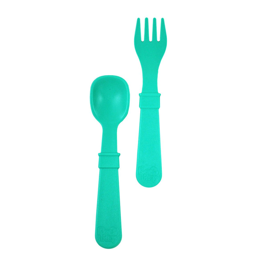 Replay Fork and Spoon Set Replay Lifestyle Aqua at Little Earth Nest Eco Shop Replay Set of 2 Utensils including Fork and Spoon Geelong Online Store Australia